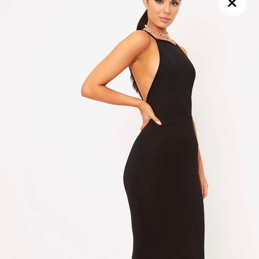 PrettyLittleThing Black Strappy Open Back Midi Dress US 10